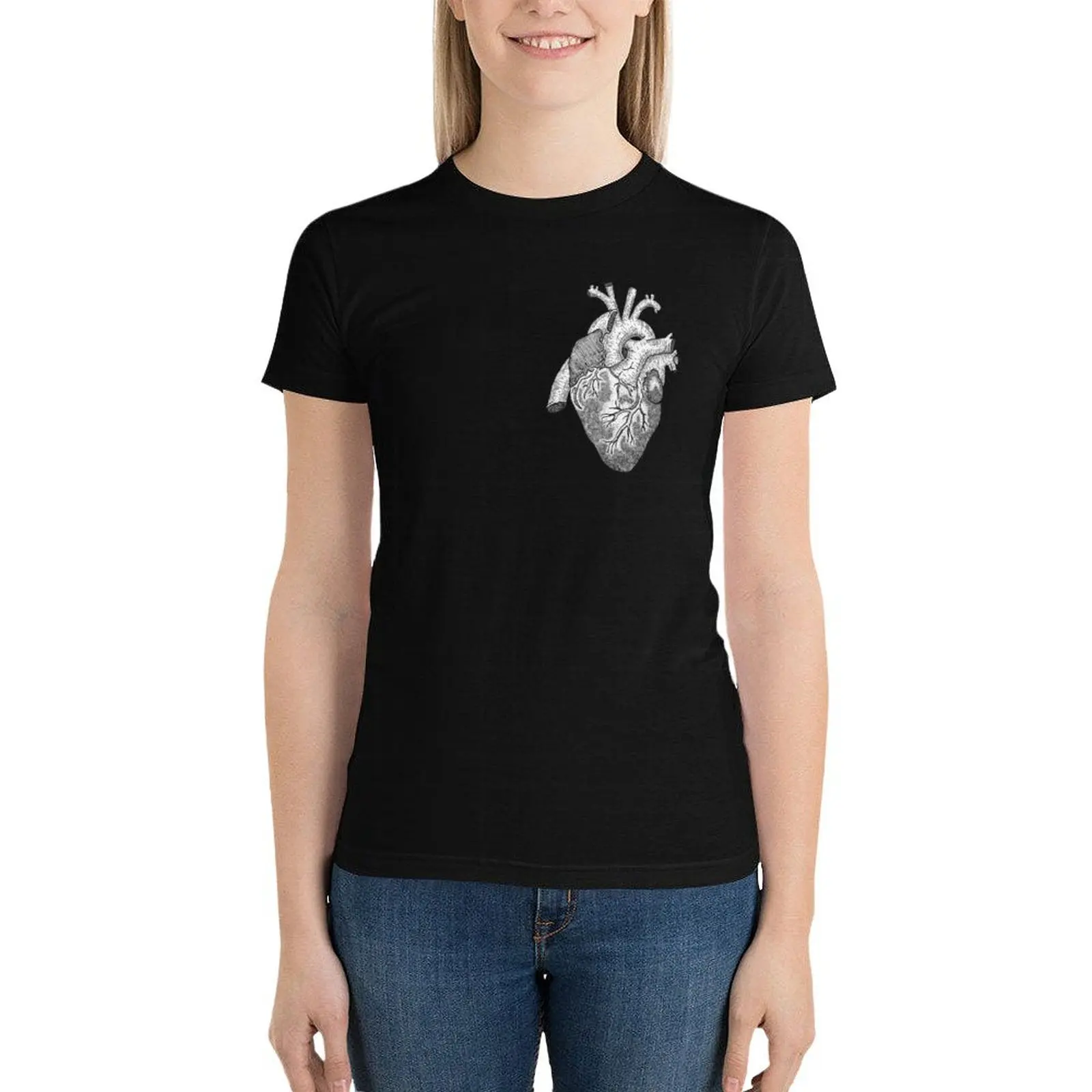 Anatomical Heart Ink Illustration T-Shirt cute clothes summer tops Blouse cute t-shirts for Women