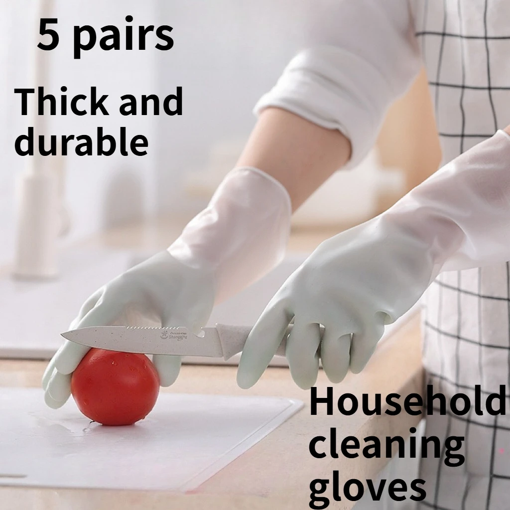 5 Pair Durable Waterproof PVC Cleaning Gloves Non-Slip Dishwashing Gloves for Kitchen Household Laundry Gloves Multipurpose