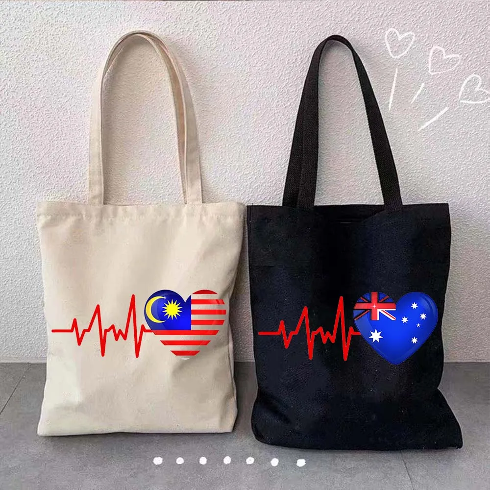 

GERMANY BELGIUM CHILE BRAZIL France IRAQ ICELAND AMERICAN BOSNIA Colorado NORWAY Heartbeat Flag Shoulder Canvas Tote Bag Handbag