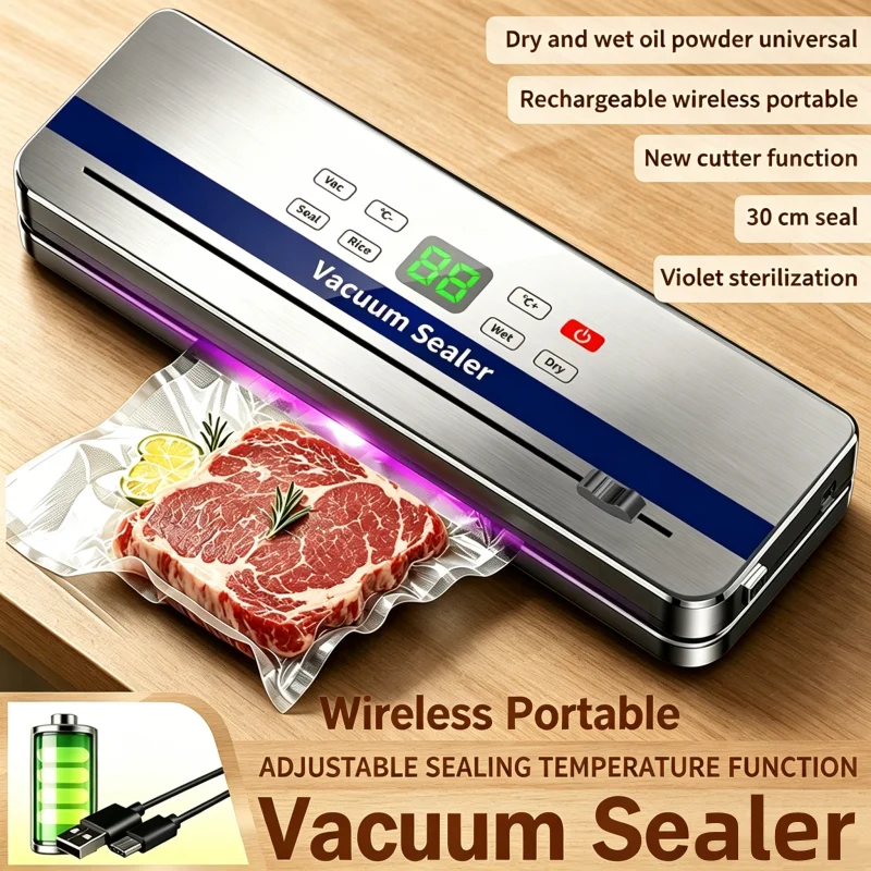 USB Rechargeable Portable Food Vacuum Sealer Dry Wet Dual Sealing Kitchen Outdoor Food Saver for Freshness Preservation 829