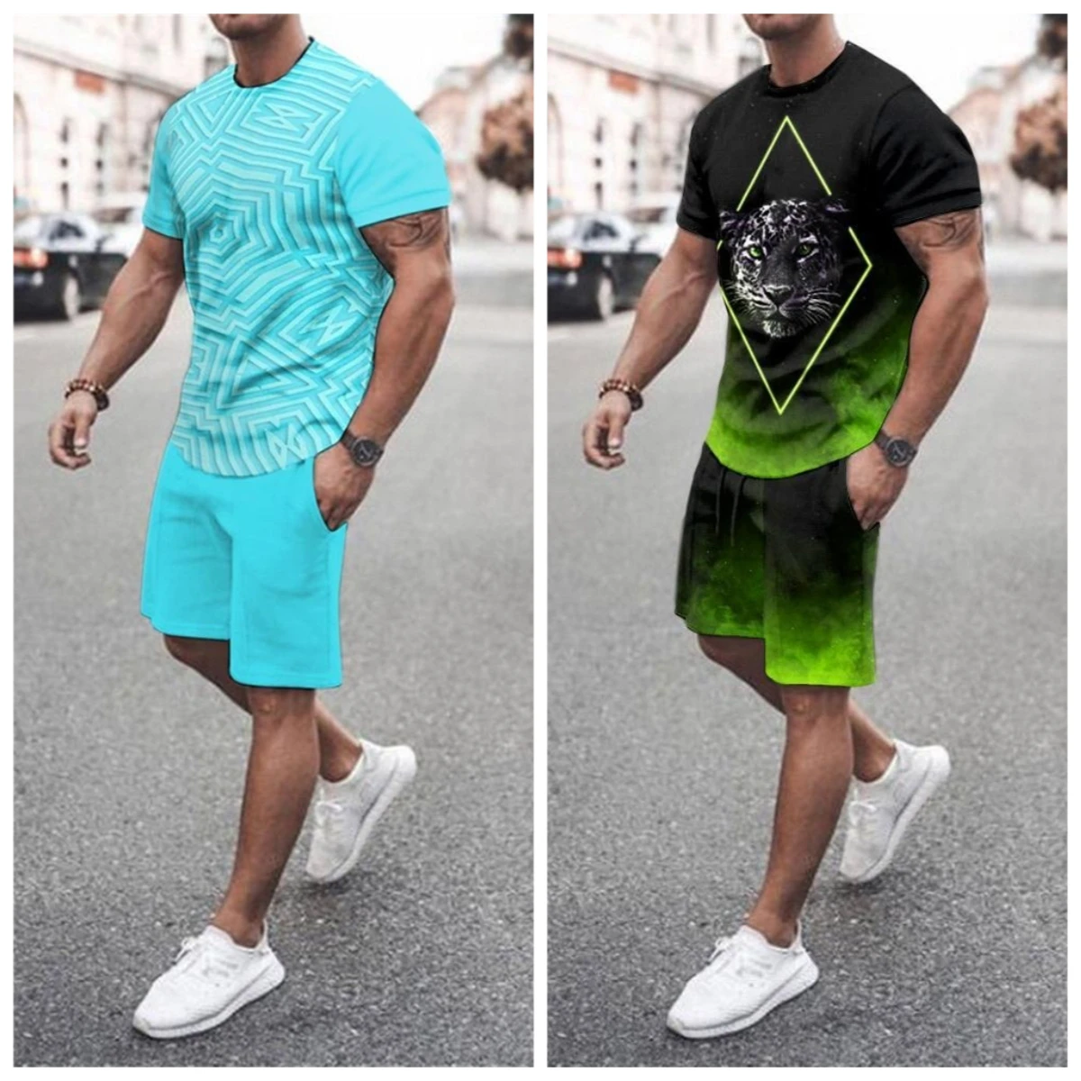

25-26 Summer Hot-selling Fashion Trend Luxury Suit 3D Printing American Street Breathable Quick-drying T-shirt Shorts Set