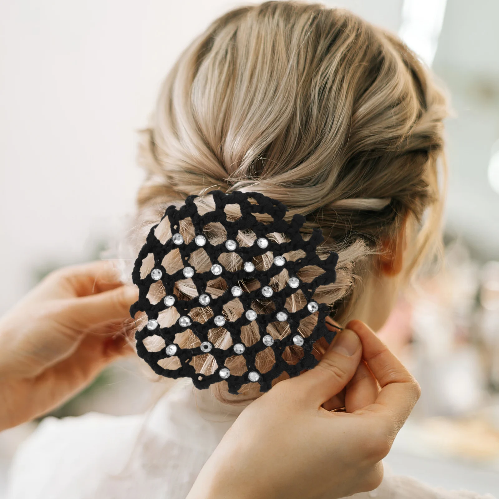 

4 pcs Black Hair Nets Acrylic Rhinestone Bun Cover for Dance Girls Accessories Ballet Buns Wrap Net Bag Hair Tool Hairstyling