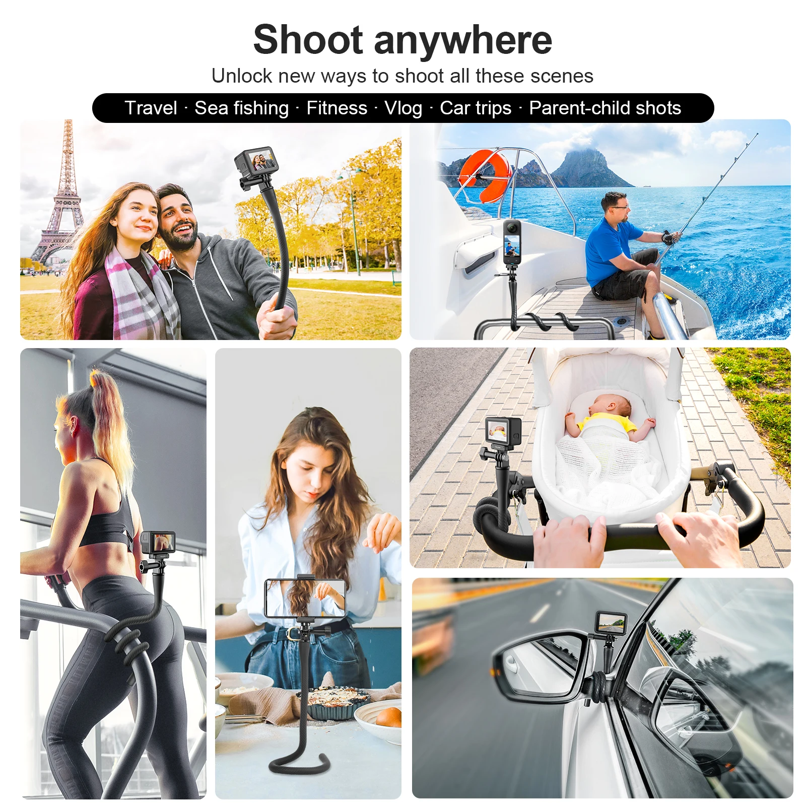 TELESIN Flexible Selfie Stick Monopod Tripod for GoPro insta360 Wherever Without Any Tools  for IPhone Camera Phone Universal