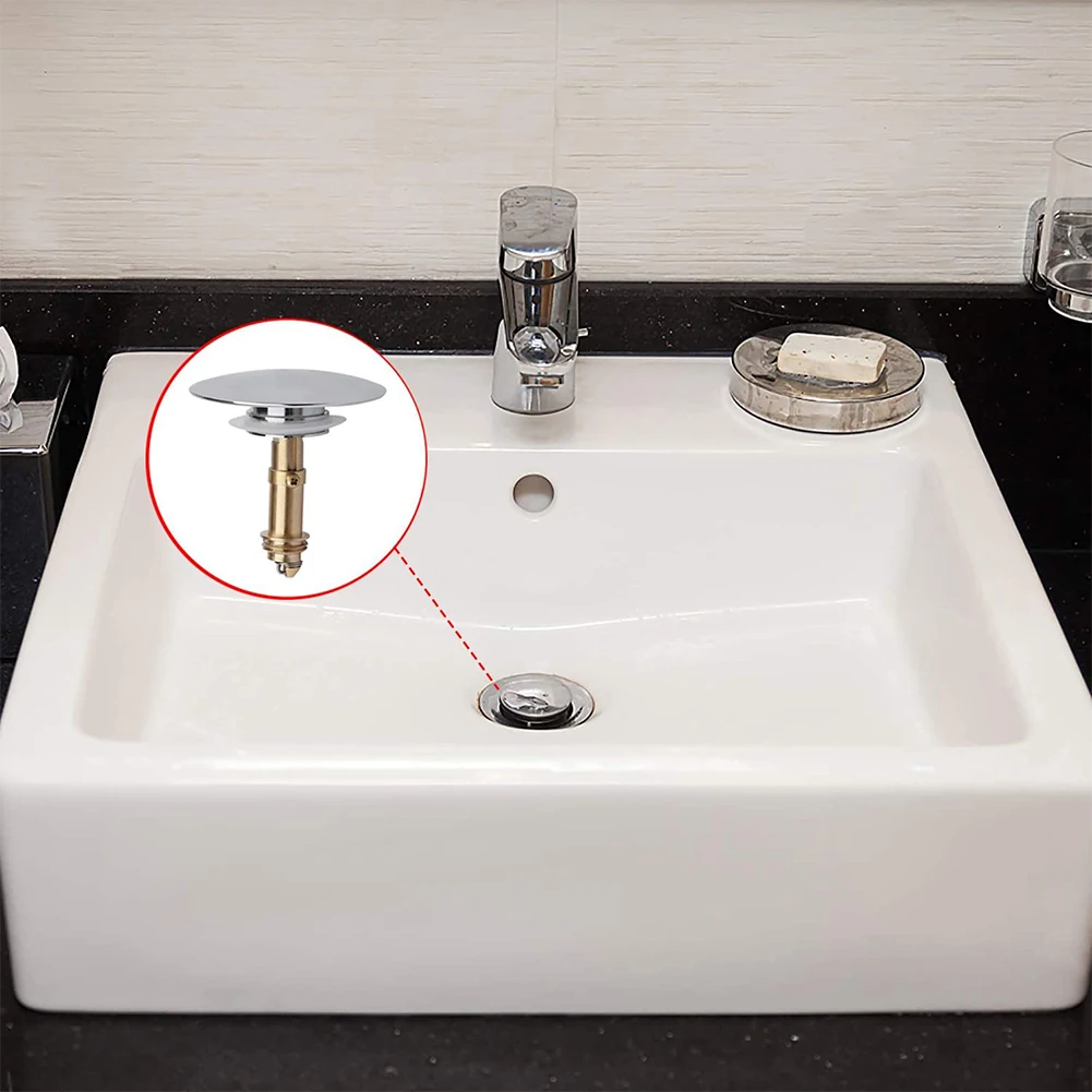 Sink Fitting Bouncing Core Sink Drain Stopper Solid Brass Push Button Easy Pop-up Design Kits M8 Screw Thread Sink