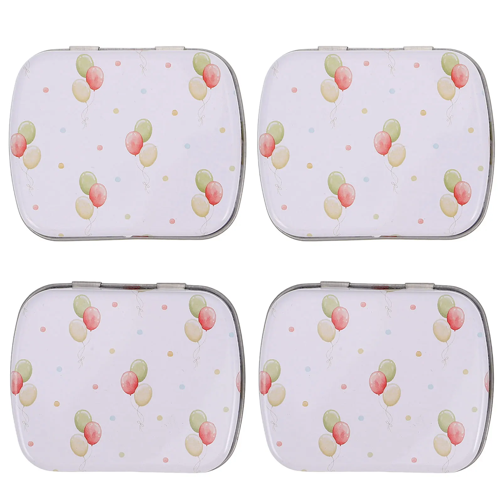 

4Pcs Small Tin Box Hinged Lid Balloon Pattern Mini Metal Storage Container Candy Jewelry Organizer Beads Crafts Snack Supplies