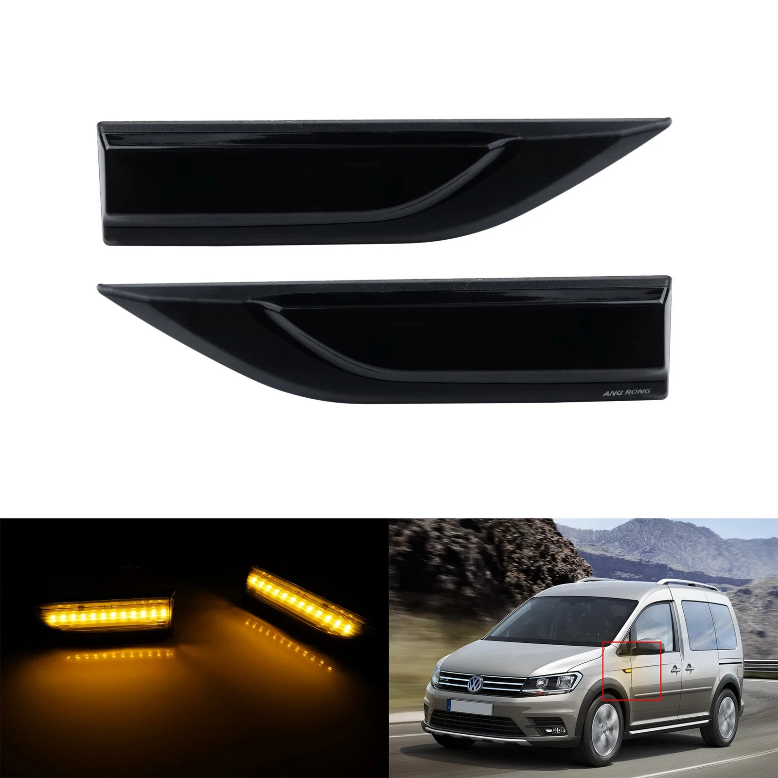 

2x Amber LED Indicator Side Repeater Light Clear Lens For VW Caddy MK IV 2015-20