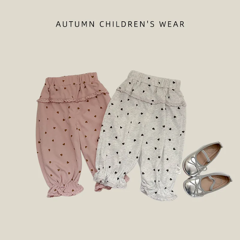 Girls Pants 2026 Spring and Autumn New Childrens Clothes Korean Girl Baby Lace Bunches Foot Soft Waxy Lace Bunches Foot Bloomers
