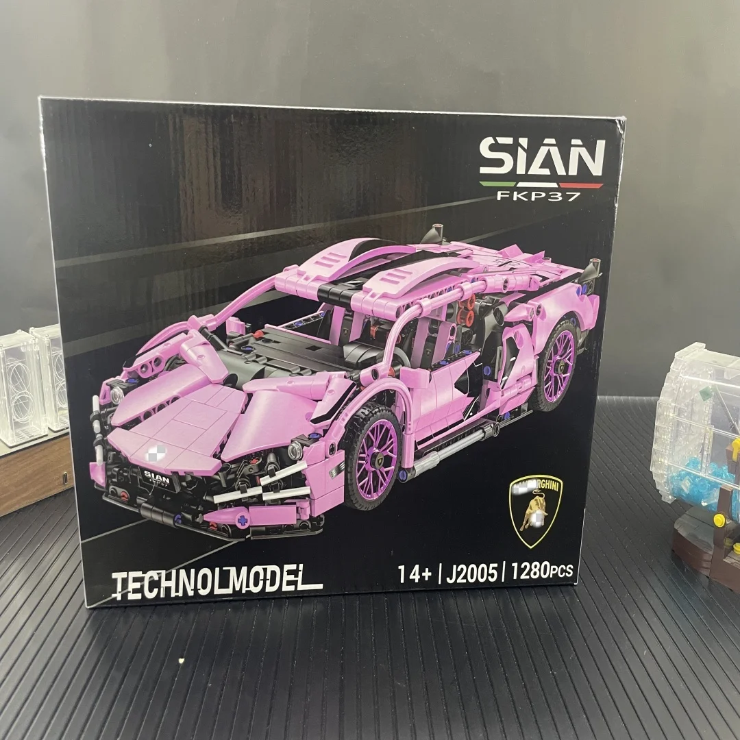 

J2005 Romantic Pink Building Blocks 1:14 Static Pink Bull 1280 Grain Machine Building Blocks Sports Car Assembly Gift Toys