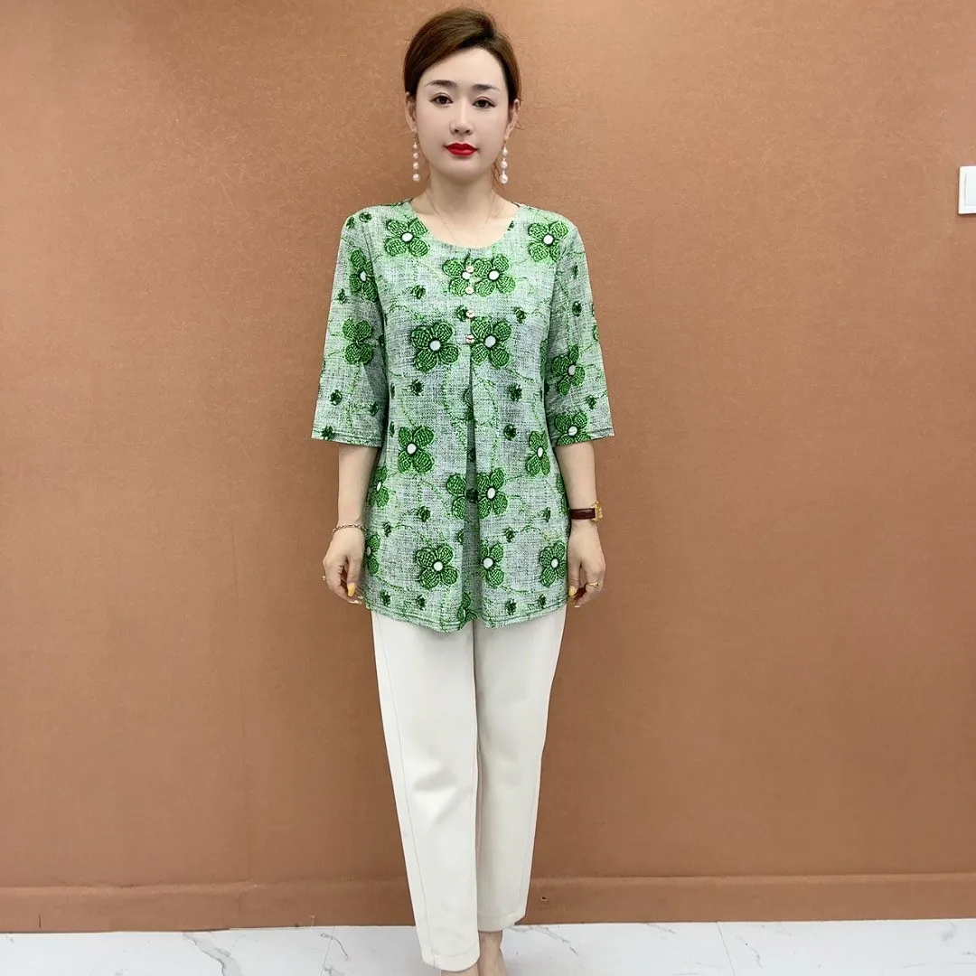 

Женский летний топ с цветочным принтом, миди-длина, большие размеры, скрывающий живот, для мам, из полиэстера