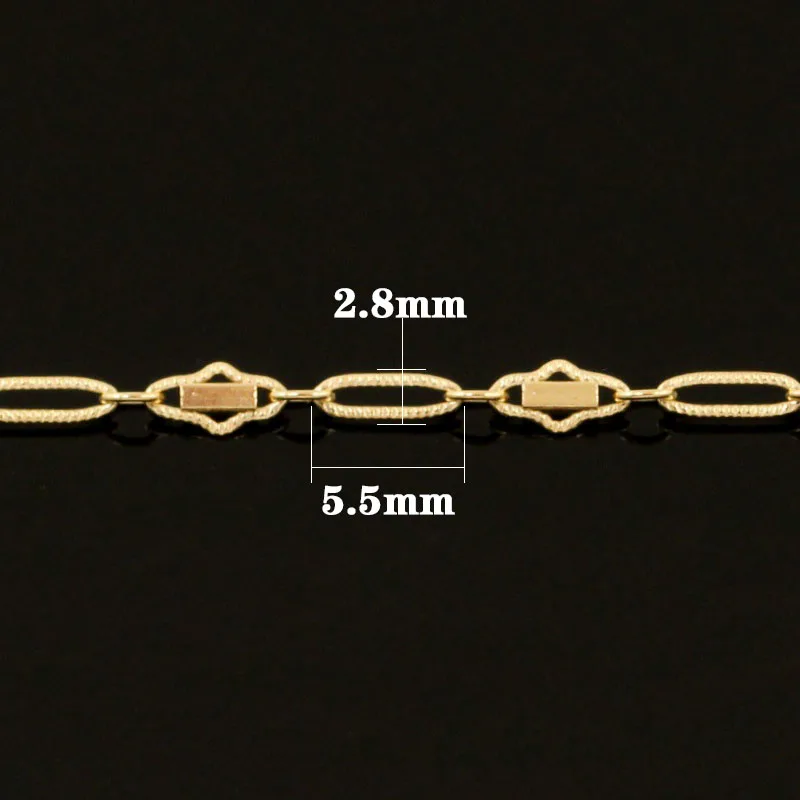 14K Gold Filled Oval Bar & Link Chain 3+1 Krinkle Diamond Link DIY Unfinished Long And Short Chain for Jewelry Making