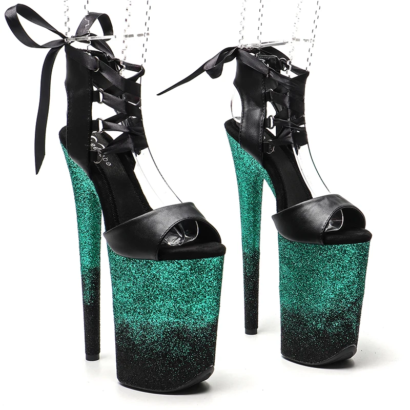 Leecabe Open Toe Glitter Platform Sandálias De Salto Alto, Sexy Pole Dance Shoes, Matte PU, 23cm, 9 Polegadas