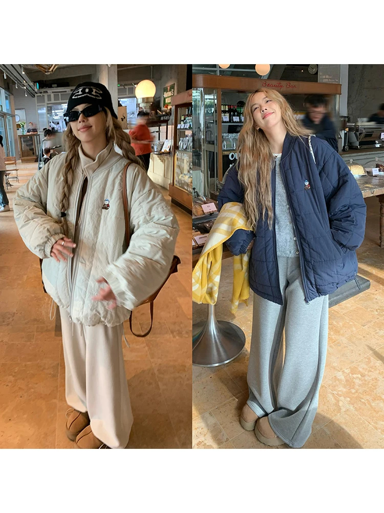 

Bear Cotton Baseball Jaet Women's Bread Sle Coat Spring Autumn Winter Casual Loose Fit Zipper Closure Long Sve Coat