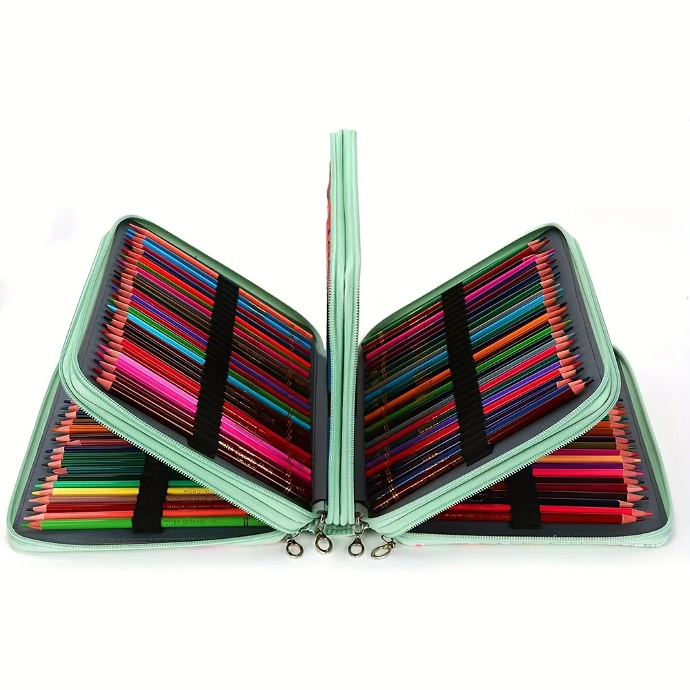 Colored Pencil Case, 200 Slots Pencil Holder With Zipper Closure Twill Fabric Large Capacity Pencil Case For Watercolor Pens Or