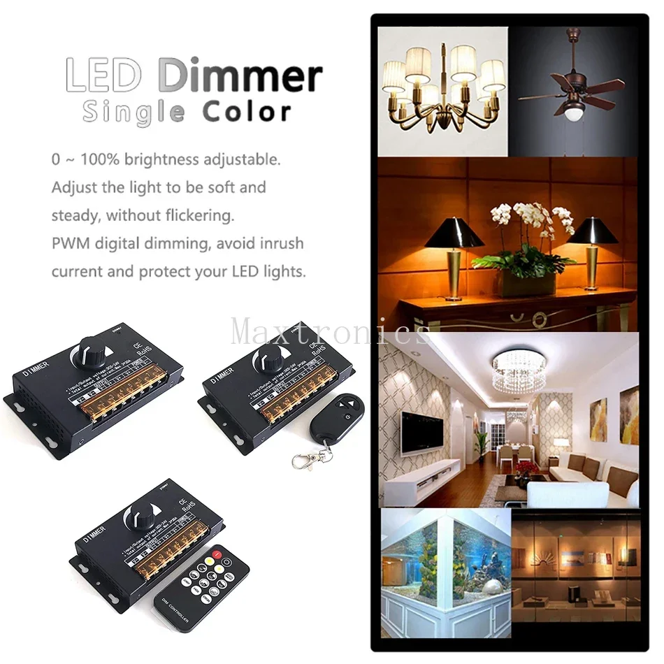 Dimmer LED com controle remoto sem fio RF, botão, ligar e desligar o controlador, cor única LED Strip Lights, 3CH x 30A, DC 5-24V, 5050, 2835