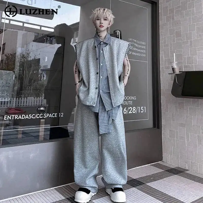 

LUZHEN 2026 Summer Two-piece sets men Fashion Handsome Loose Straight Casual Pants Original Design casual Sleeveless Tops JY6516