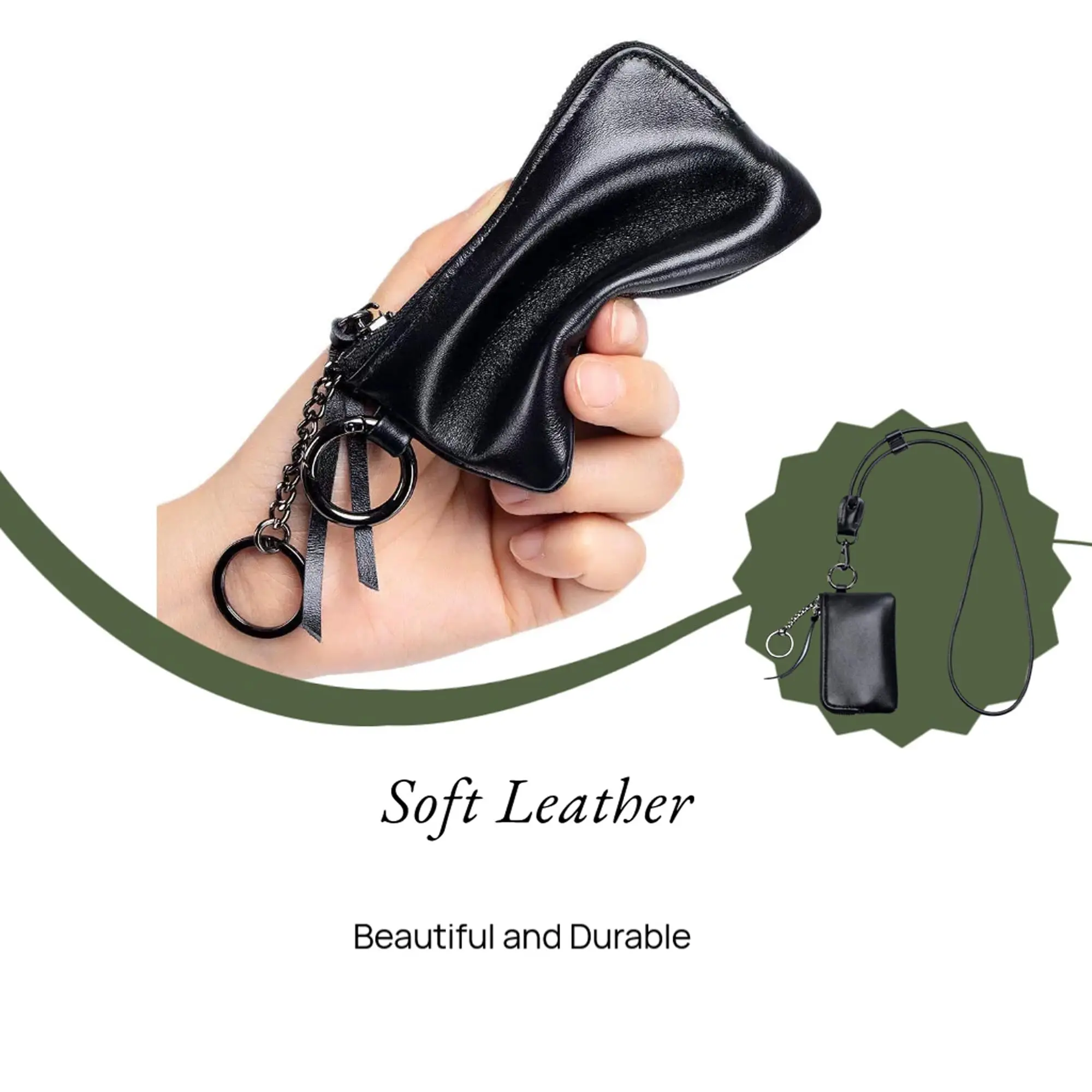 Kleine Münzbörse für Damen Minimalistische Funktionale Hängende Leder-Schlüsselanhänger-Geldbörse Modische Wechselgeldbörse für Kreditkartenhalter – Detail 4
