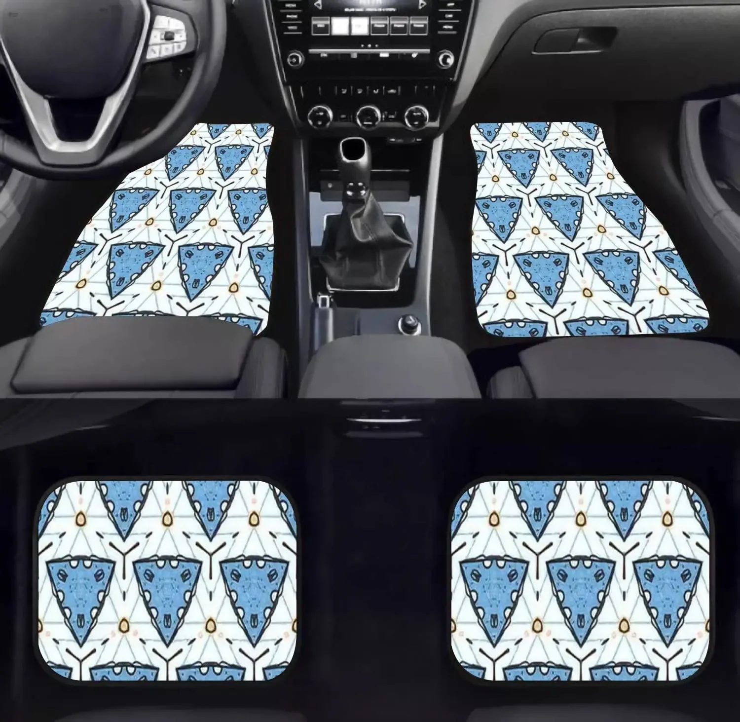 Car Floor Mats - Triangle Geometric Shape Seamless Hand Drawn All Print Pretty Blue Carpet Floor Mats for Cars, Anti Slip Rubber