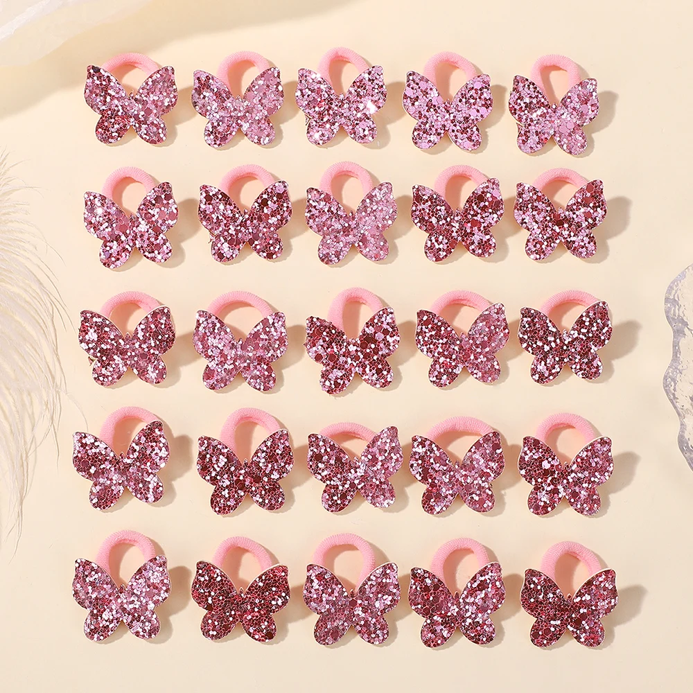 20 piezas bandas elásticas para el cabello con lazo de mariposa y lentejuelas brillantes para niñas, lazos para el cabello, accesorios bonitos para el cabello, sombreros para niños, regalos