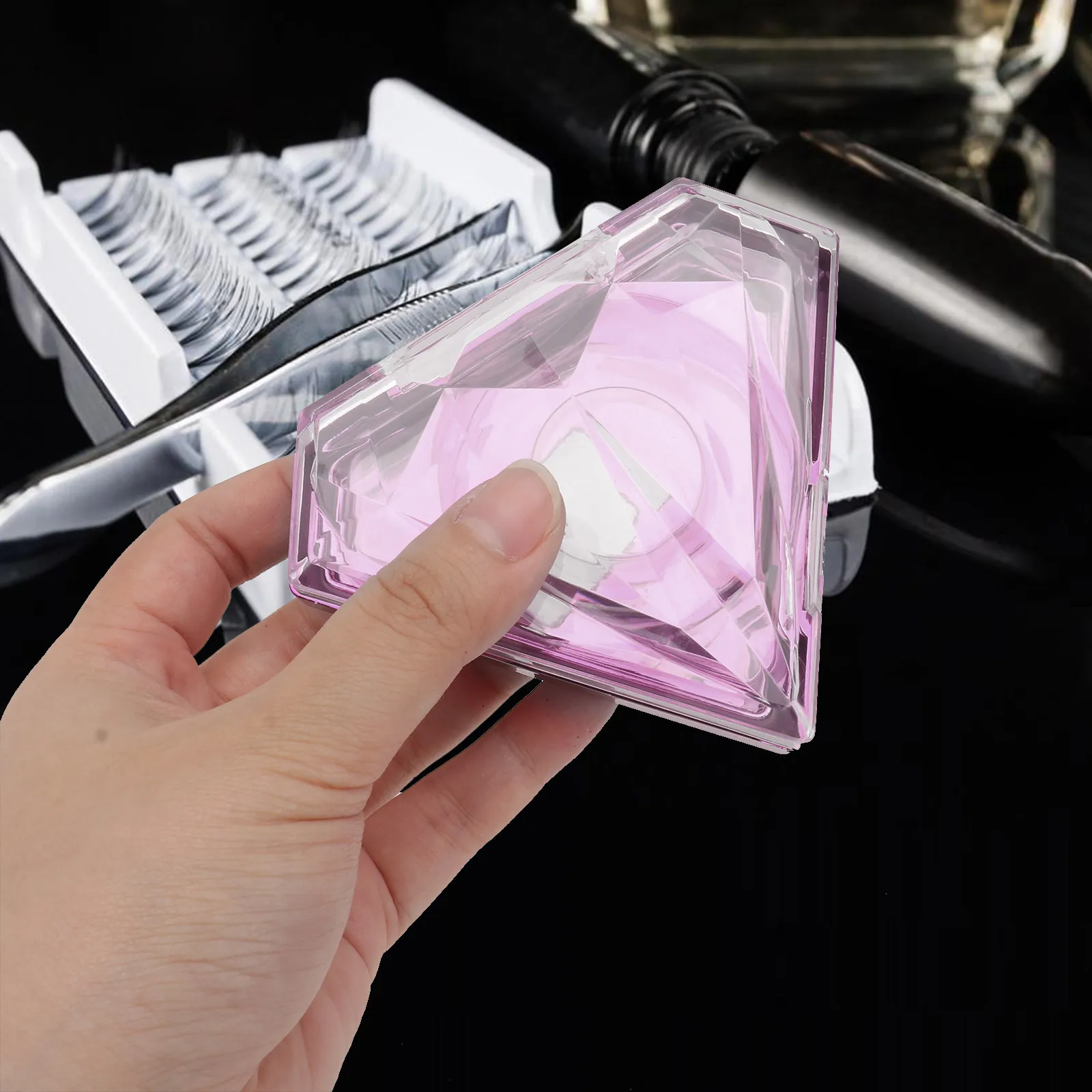 Caixa para Cílios Postiços em Forma de Diamante, 2 Peças, Contêiner de Armazenamento Acrílico para Acessórios de Maquiagem, Leve e com Ajuste Seguro em Cores da Moda