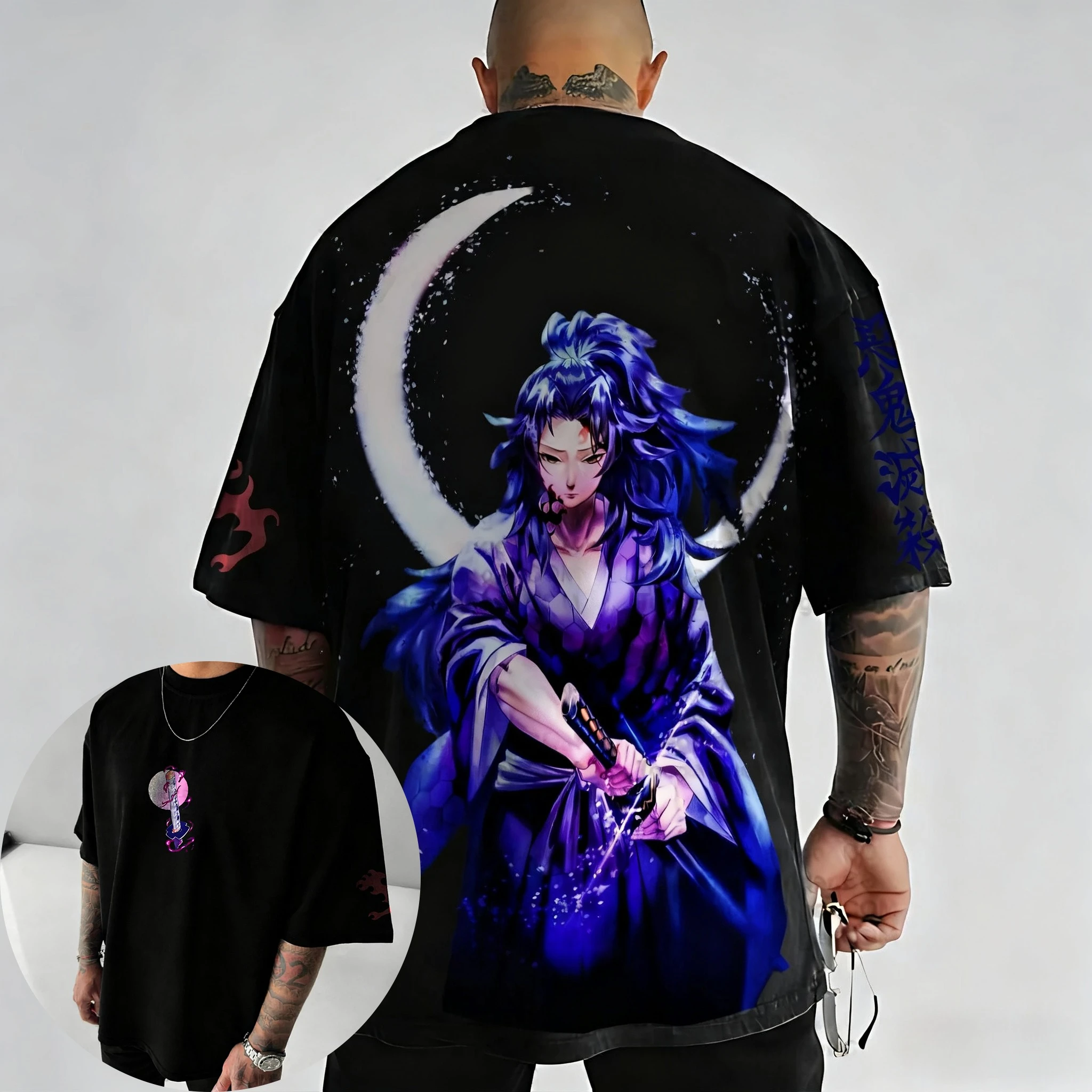 

Demon Slayer Men's Summer T-shirt 2026 New Tsugikuni Michikatsu Anime Printed Harajuku plus size Casual Loose Parent Child Top