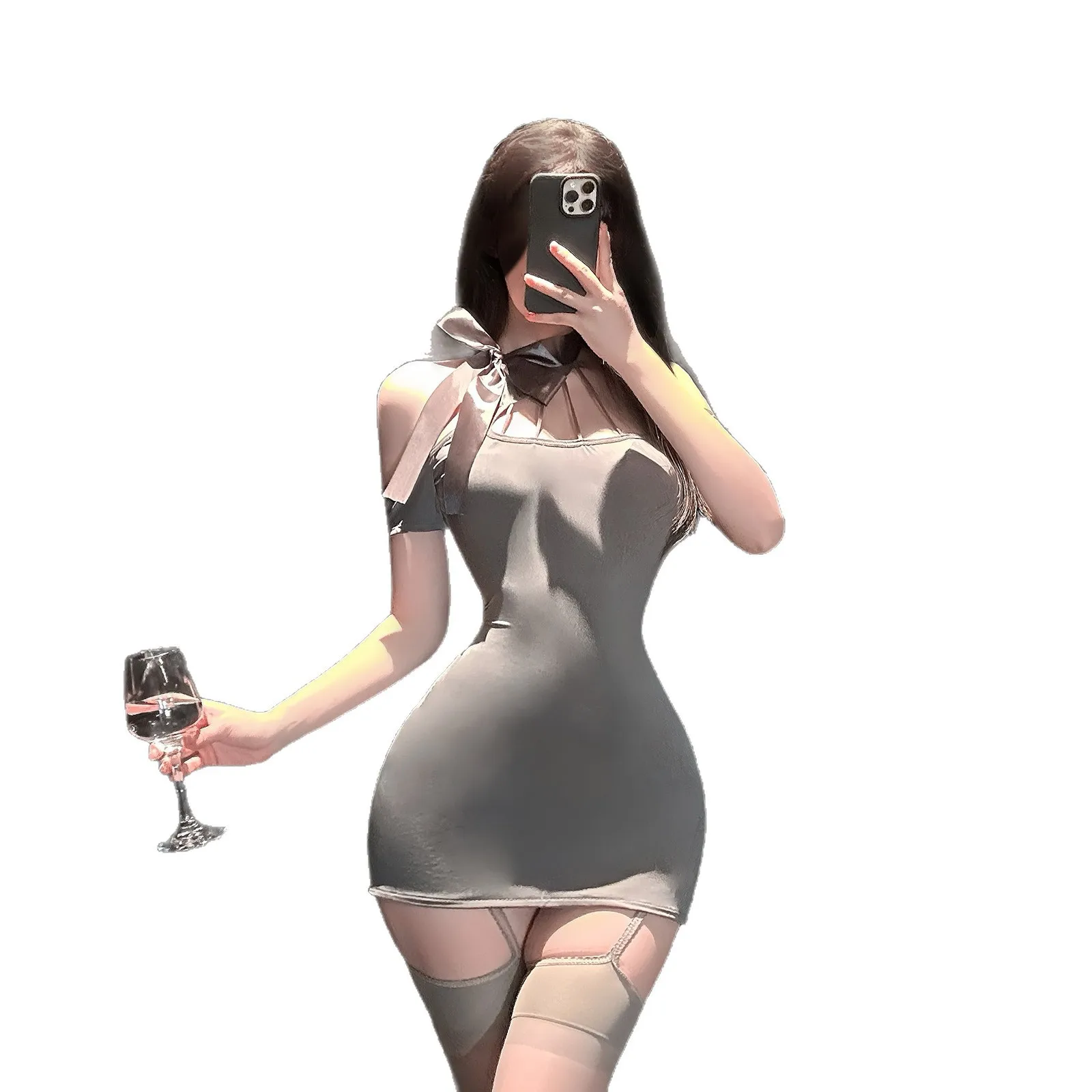 Sexy Pure Desire Style Dress With Design Waist-cinching Slim-fitting Bodycon Dress Off-the-shoulder Bowknot Charming Dress GWCG