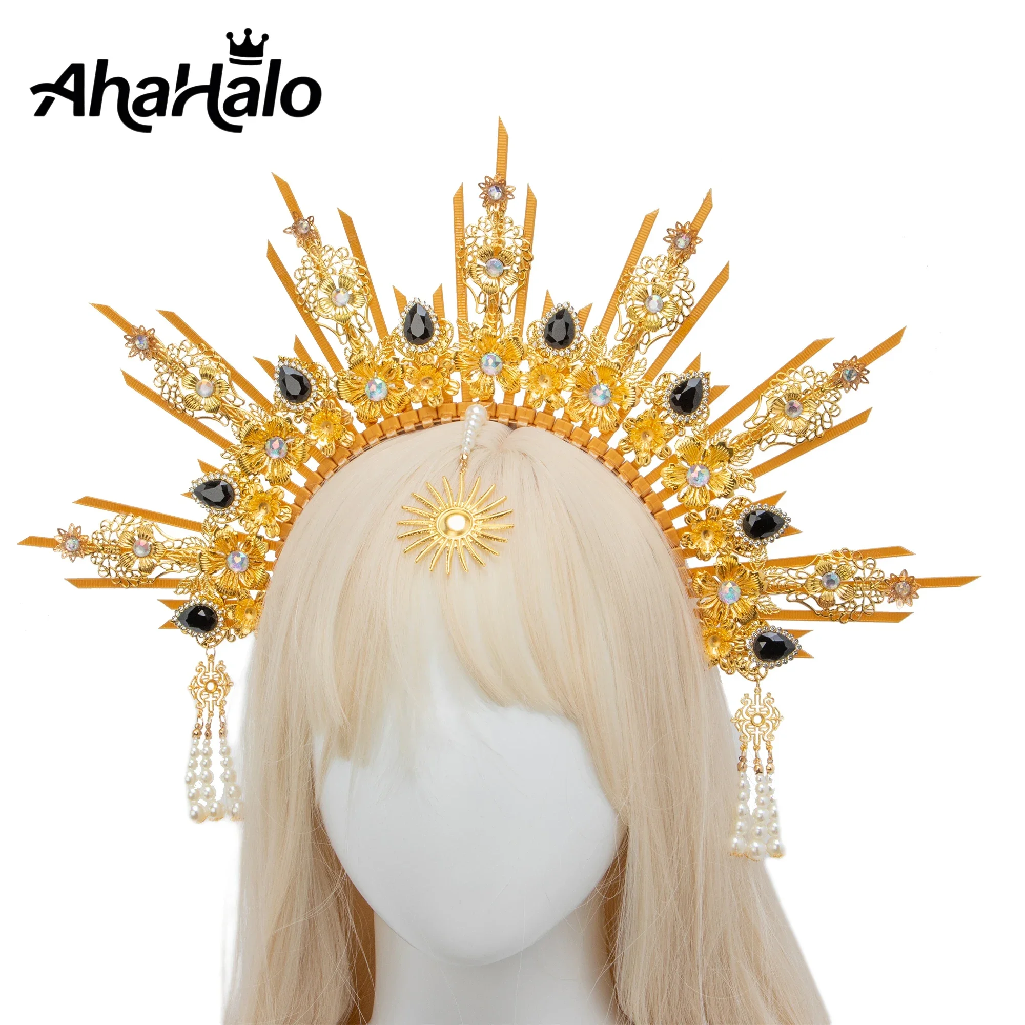 

Лолита Halo Crown Goddess Готическая повязка на голову с шипами Halo и кристаллами Sunburst Корона с шипами Головной убор Женский головной убор для фотосессии