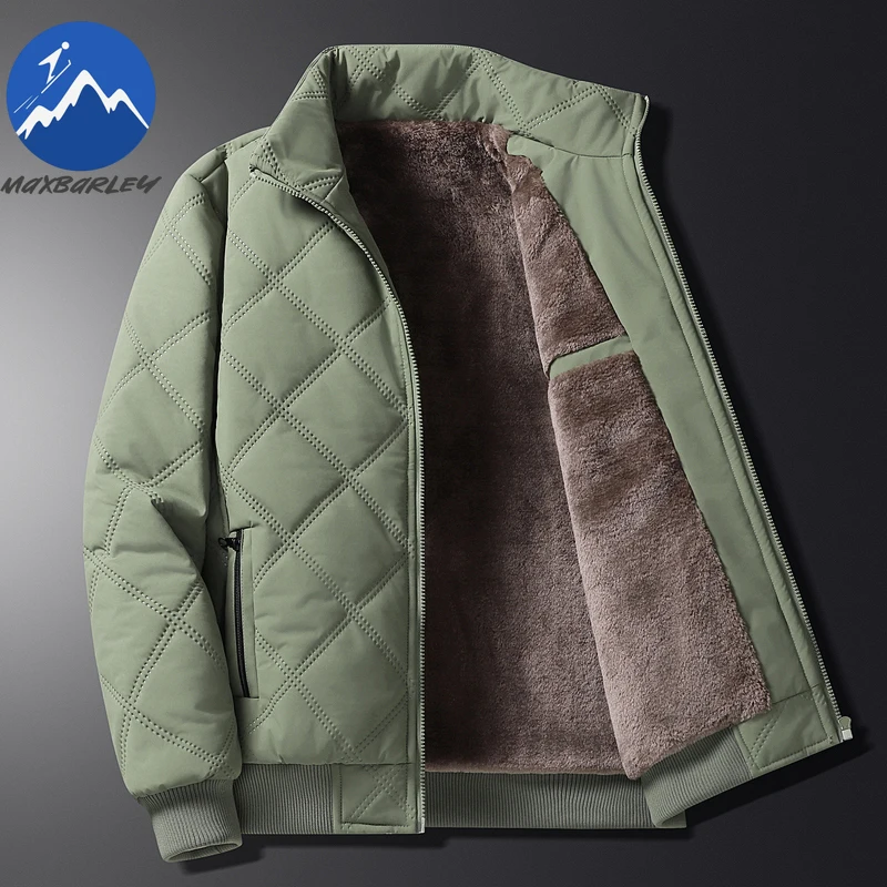 Maxbarley 2025 Winter Fleece Warm Jacket Men Casual Retro Thick Windproof Cotton Padded Jacket Camping Stand Collar Padding Coat