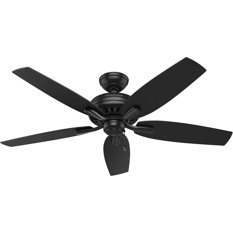 Fan Company,52 inch Matte Black Indoor / Outdoor Ceiling Fan and Pull Chain Multi-speed upwind motor living room, and bedroom