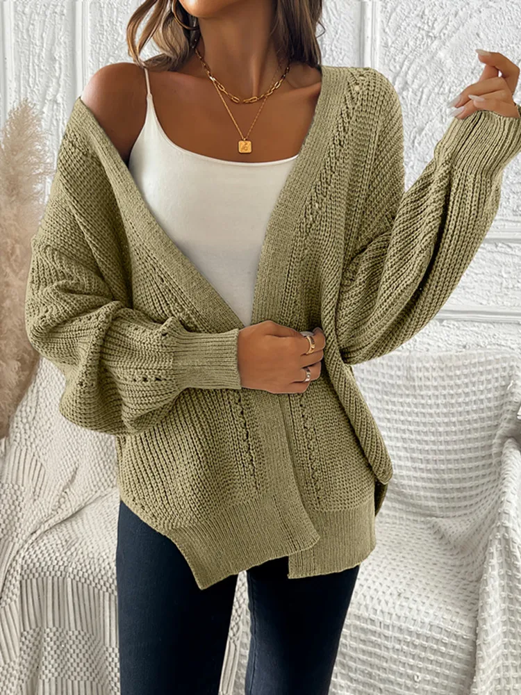 Women\'s Fall Sweater Solid Round Neck Long Sleeve Loose Knitwear Cardigan Female Casual Cozy Soft Coat Daily wear