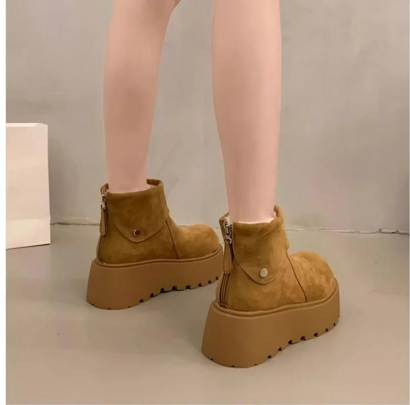 2025, neue Plateau-Schneestiefel für Damen, warme, pelzige, gefütterte Winterschuhe, modische Stiefel mit dicker Sohle und mittlerer Wade – Detail 2
