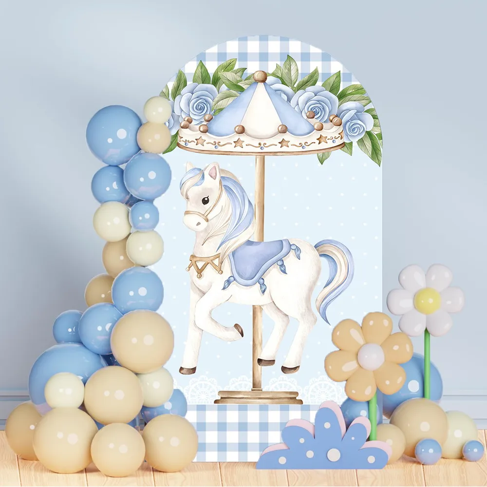 Carousel Theme Arch Backdrop Cover Baby Shower Kids Birthday Party Decoration Elastic Arched Background Custom Arch Stand Covers