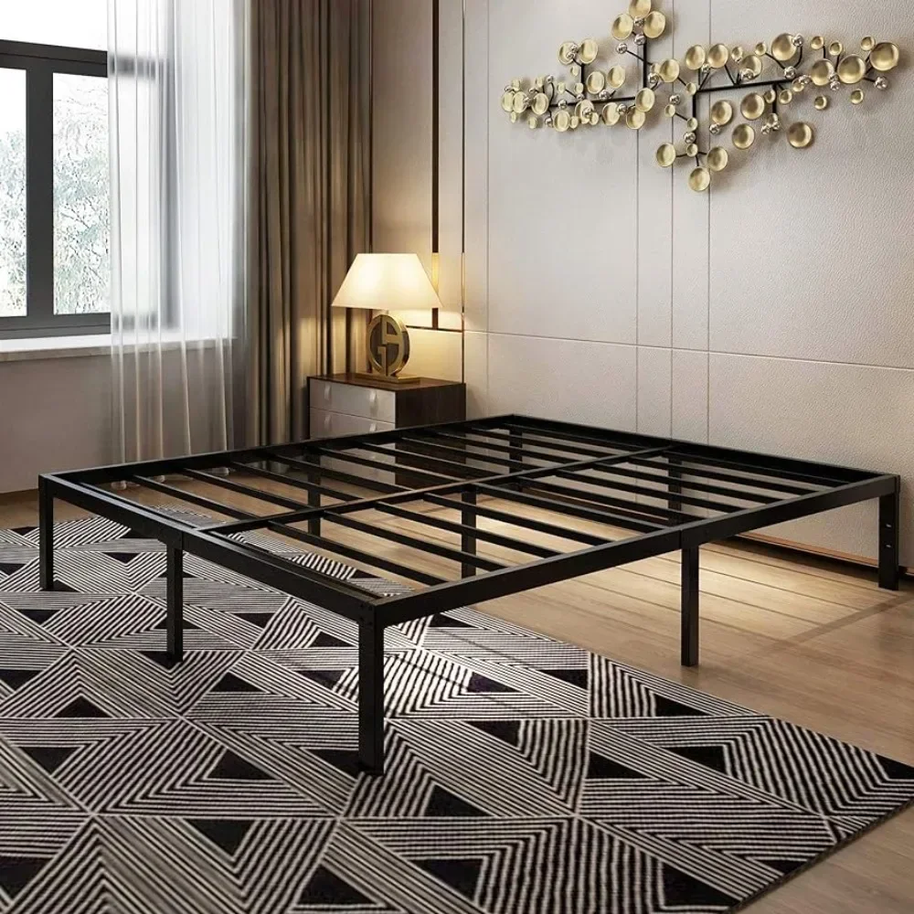 14 inch platform bed frame, 3000 lb heavy duty steel slats, noiseless, no springs, easy to assemble mattress base bed frame