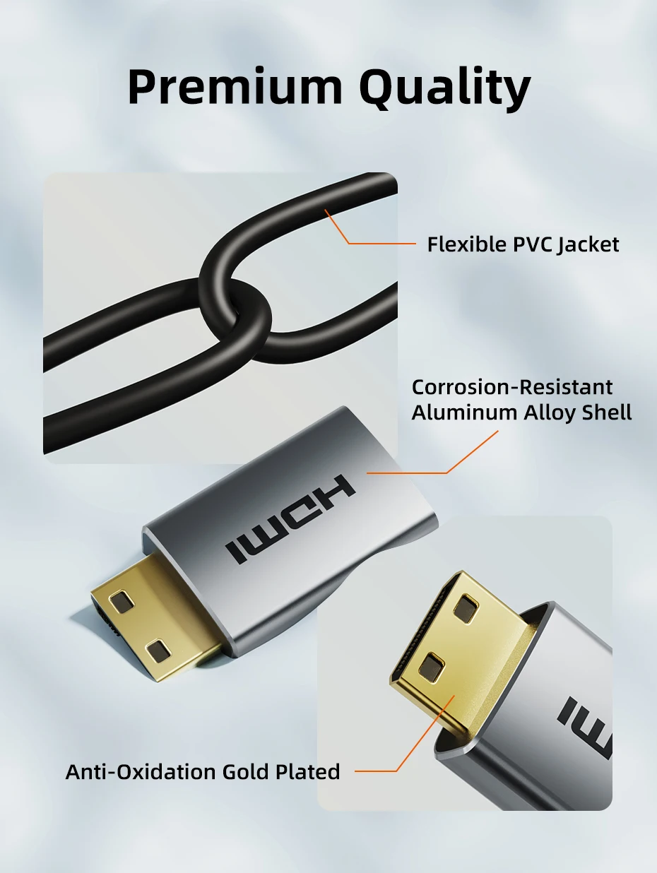 CABLETIME Mini HDMI zu HDMI Kabel HD 8K 60Hz High-Speed Mini HD 2.1 Kabel 48Gbps HDMI 2.1 Kabel für HDTV Tablet Kamera – Detail 8