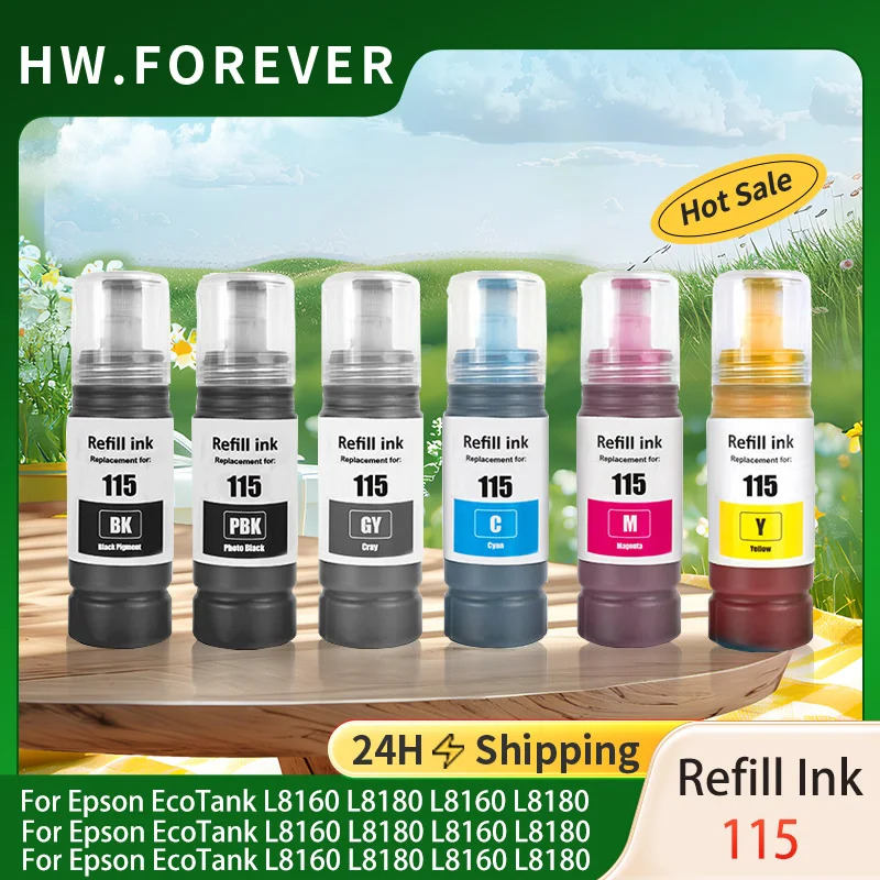 

115 T115 Dye Ink Premium Compatible Refill Ink For Epson EcoTank L8160 L8180 Printers Dye Water Based 70ML Inks