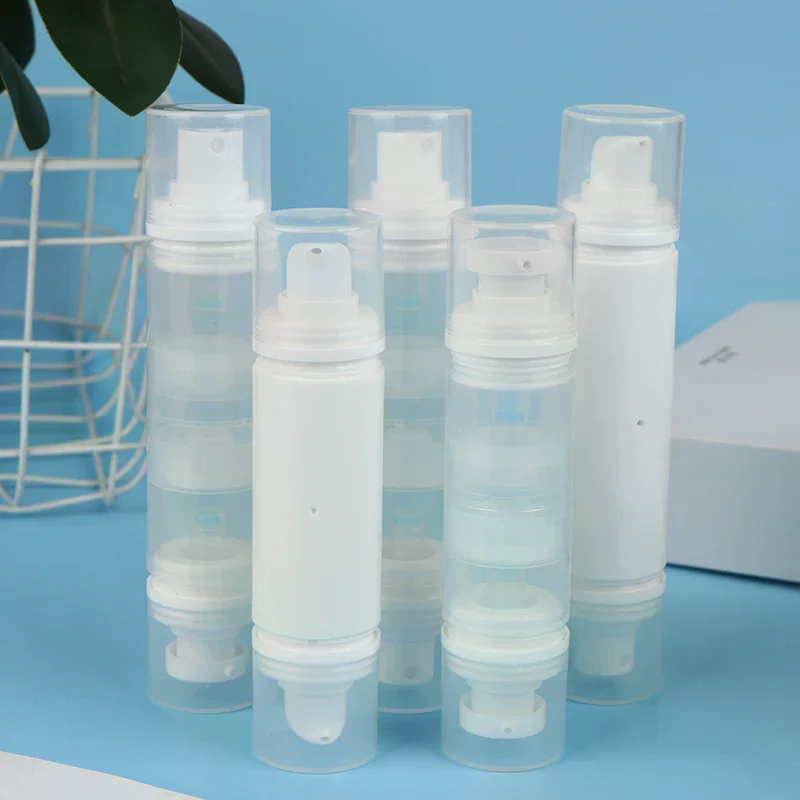 Butelka kosmetyczna z podwójną głowicą, wakuumowana, z pompką do rozpylania/balsamu, wielokrotnego użytku, do kremów i żeli, 5ml/10ml