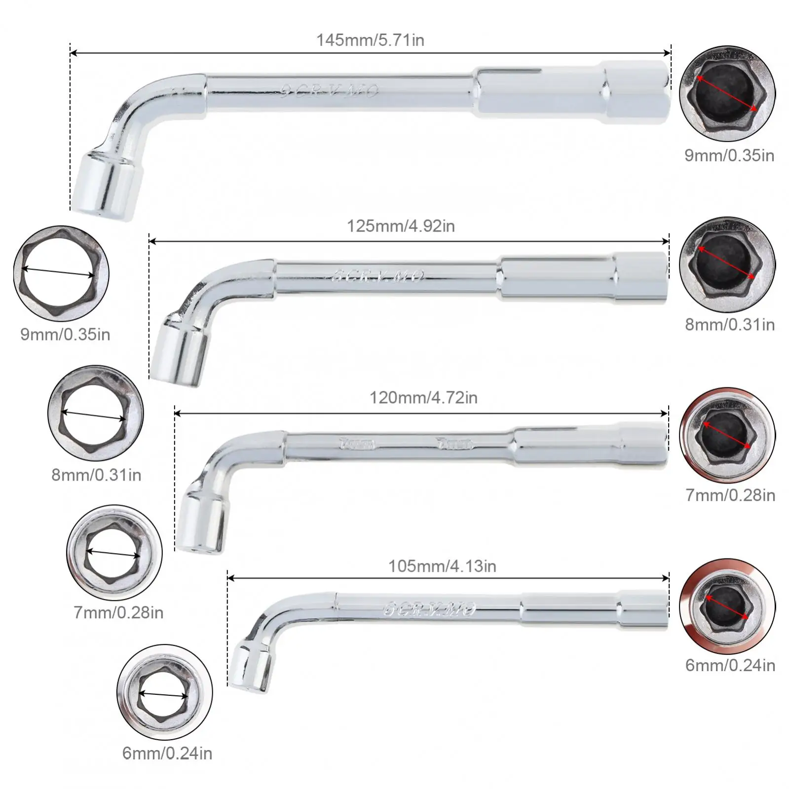 4pcs 6mm / 7mm / 8mm / 9mm L-Shaped Plum Plug Torque Wrench, 45# Steel Car Key Repair Tools