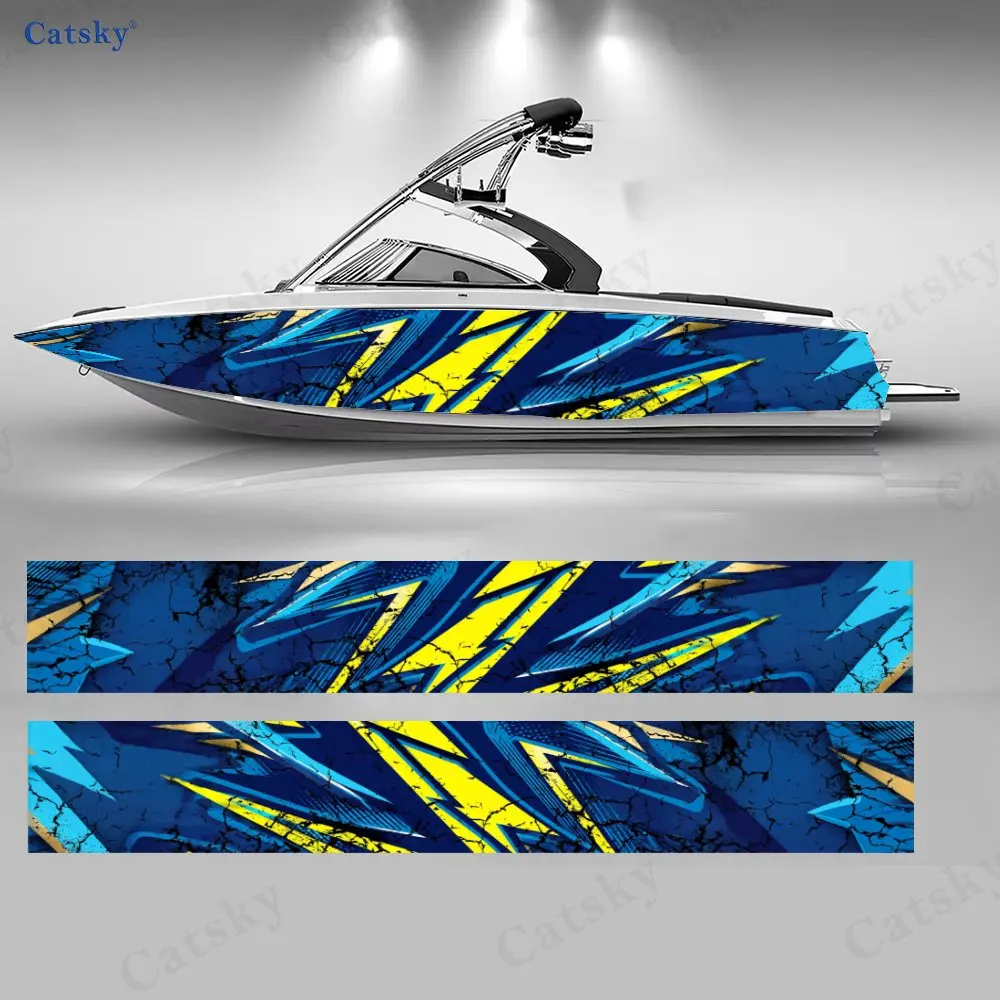 

2Pcs Cracked Lightning Boat Stickers, PVC Waterproof Durable Vinyl Wrap Decals for Fishing Boats, Durable and Stylish Design