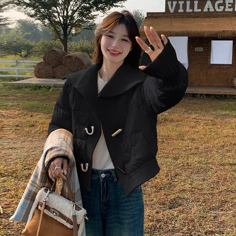 

Черная вязаная утепленная хлопковая куртка для женщин, зимняя, свободного кроя, больших размеров, милая, элегантная, премиум-класса, стильная, хлопковое пальто, верхняя одежда