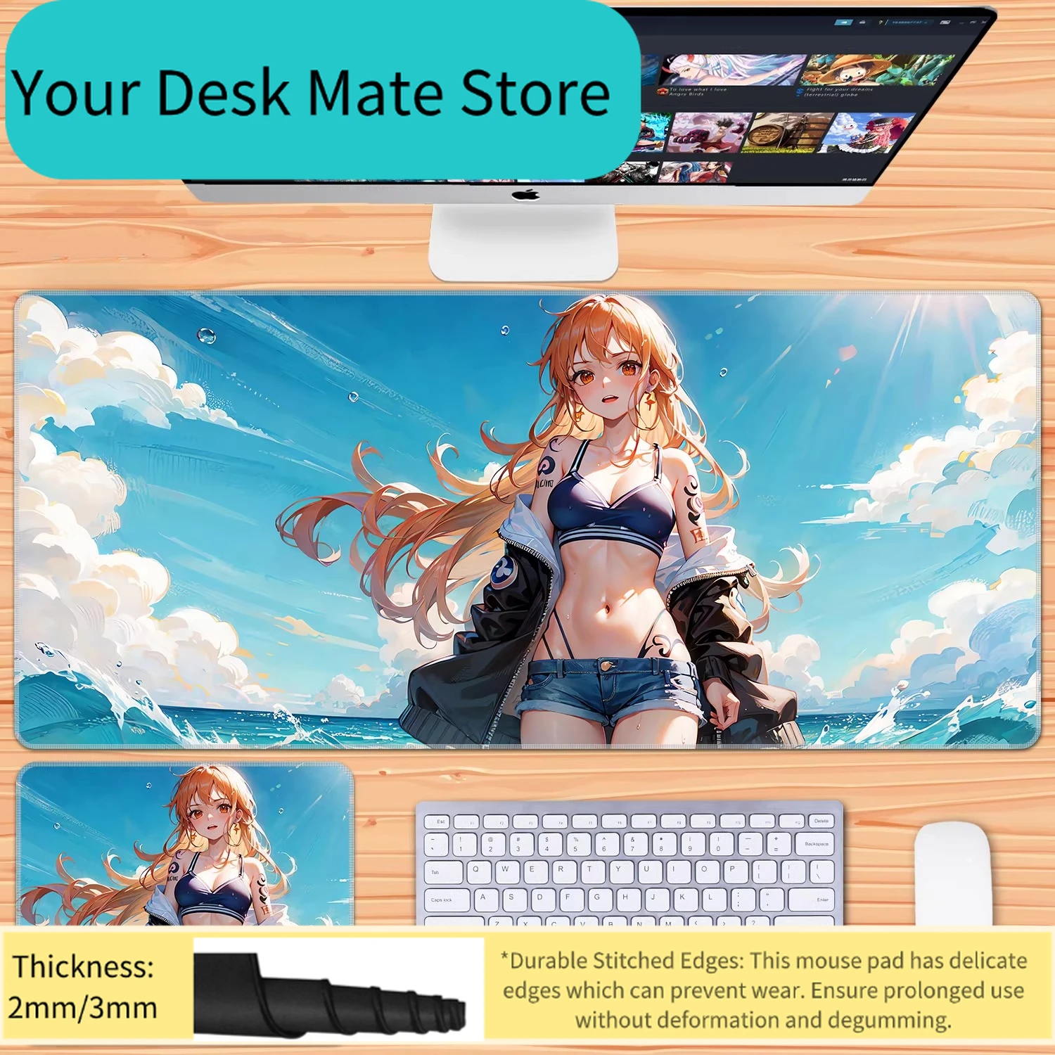 Large Size Anime Boys Zoro Office Non-Slip and Dirt-Resistant Keyboard Mat Office Decorative Pads One Piece Leather Mouse Pad