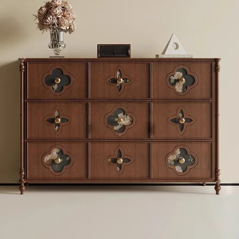 Medieval walnut drawer cabinet bedroom living room wall storage cabinet