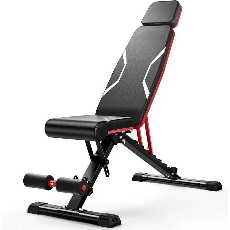 

Popular.Adjustable Weight Bench with Headrest, Foldable Workout Bench for Home Gym, Fit Users up to 6'5''