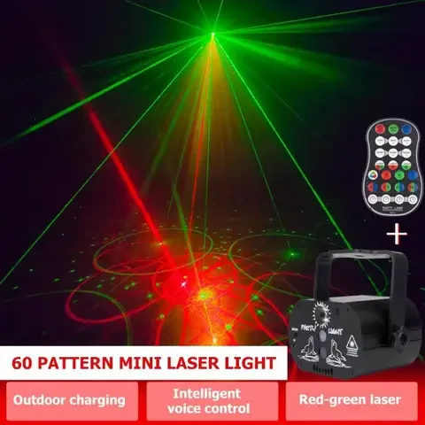 

LED Laser Projector Light for Party Decoration, 180Degree Manual Rotation, USB Rechargeable, Club, DJ, Disco Stage Light, 60 Pat