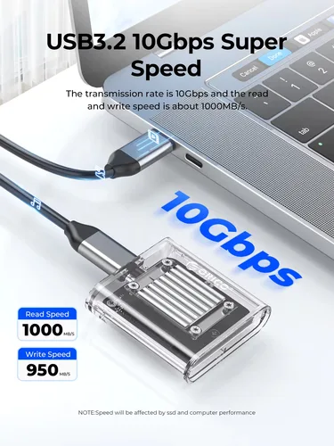 Imagen 2 del producto Carcasa ORICO-NVMe para adaptador externo transparente PCIe SSD M.2 a USB tipo C Mini 2230 M.2 SSD carcasa 10Gbps