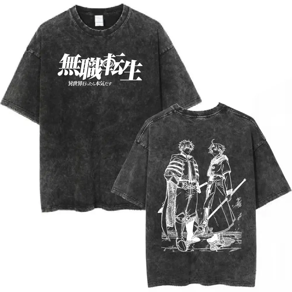 Anime Mushoku Tensei Jobless Reincarnation Rudeus Greyrat Paul Greyrat Vintage Washed T-Shirt Herren Damen Mode Casual T-Shirt – Detail 5