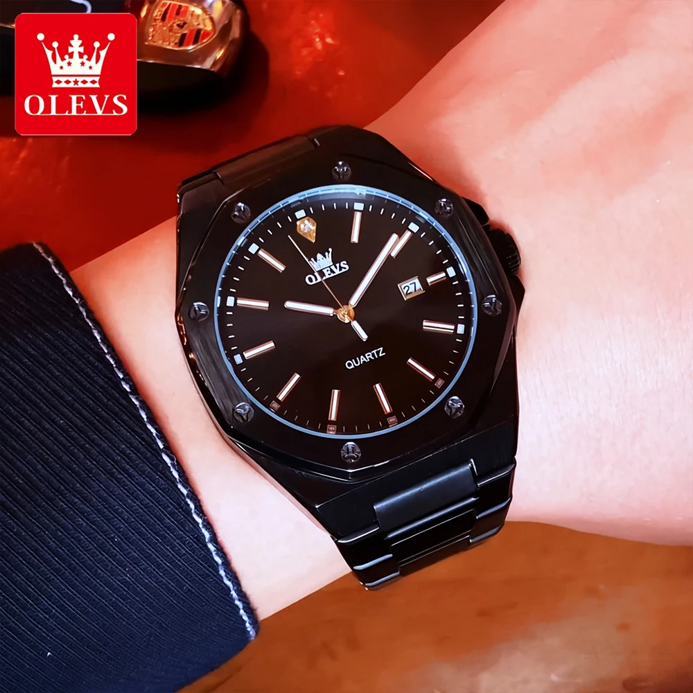 OLEVS Orologi da uomo delle migliori marche Orologio da polso al quarzo originale in acciaio pregiato moda classica per uomo Abito con data luminosa impermeabile 3613