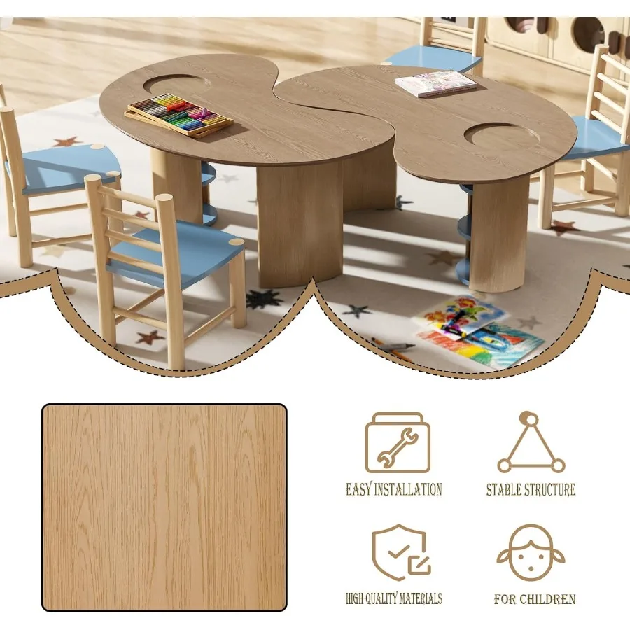 Table with Storage Kidney Desk for Bedroom Play Area and Family Activity Spaces Half Moon Horseshoe Shape 's Desk with Built-in