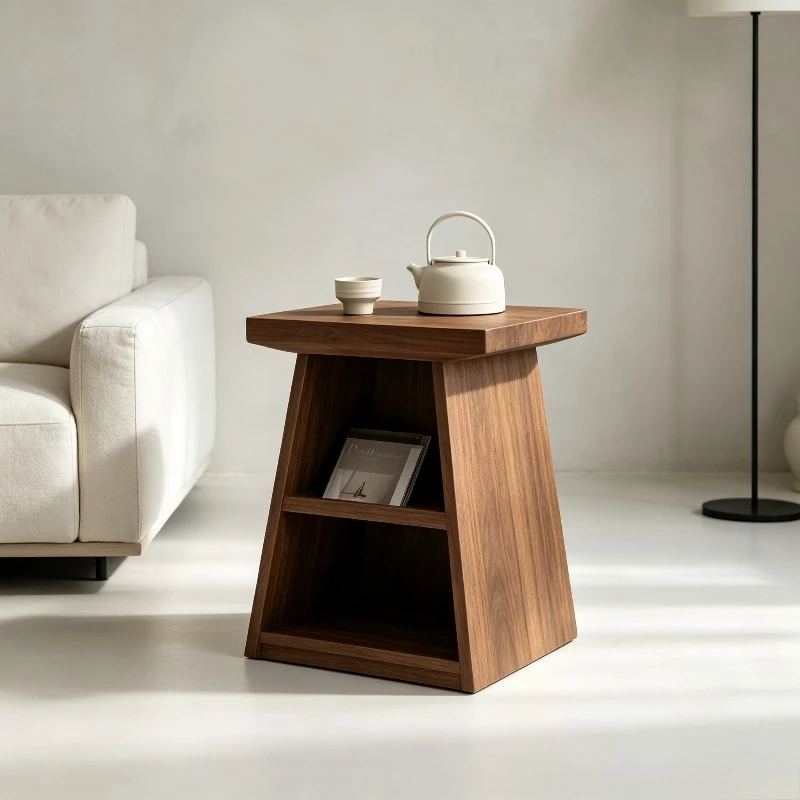 Vintage Solid Wood Side Table, Rustic Living Room End Table Nightstand for Sofa, Small Space Storage Organizer Cabinet.