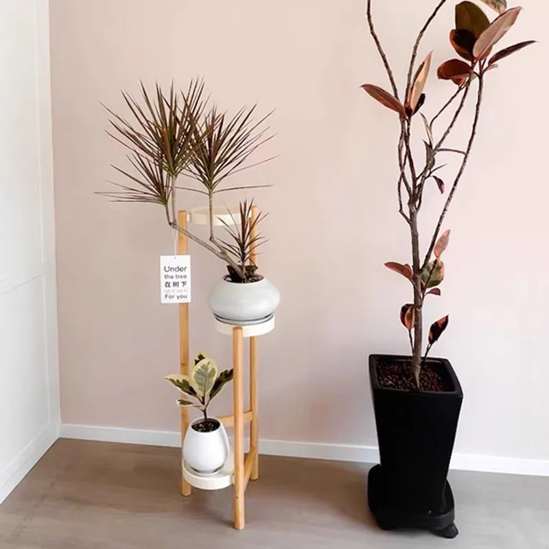 Single Bamboo Plant Shelves Modern Legs Tripod Display Window Plant Stand Watering Corner Soporte Para Plantas Home Decoration