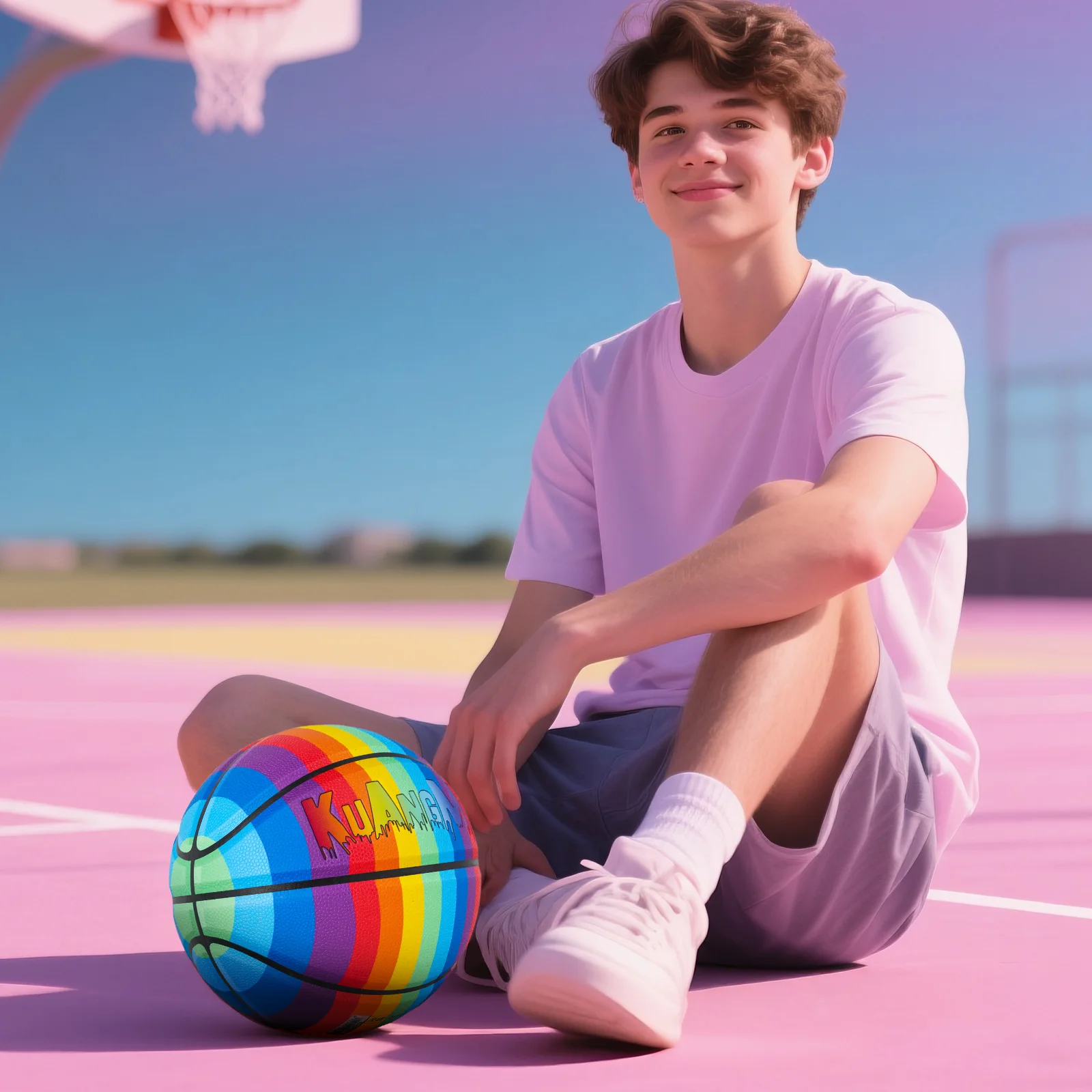 Красочный баскетбольный мяч Kuangmi Rainbow, размер 7 (29,5 дюйма), прочный мяч из искусственной кожи для детей, молодежи и взрослых, тренировочная игра в помещении и на открытом воздухе, KMBB360