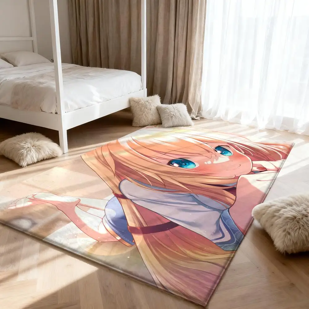 

A-Akai HaatoS Cute anime Floor Mat Soft Thickened Absorbent Non-Slip Bedroom Living Room Door Mat Home Decor Flannel Rugs
